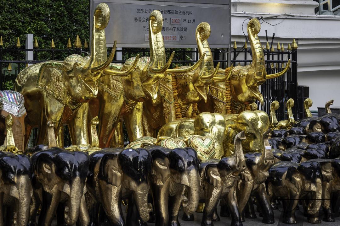 Ceramic elephants which were purchased by Thai and tourists as an offering seen at the Erawan Shrine, in downtown Bangkok