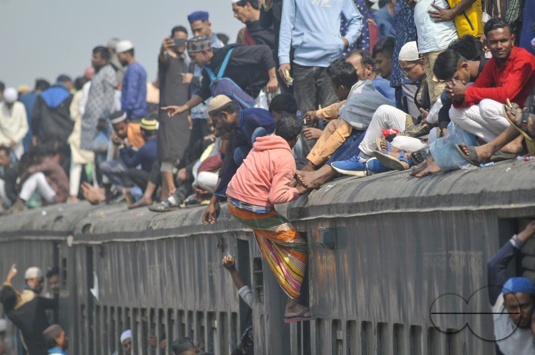 Thousands of Muslim devotees are returning home on an overcrowded train after attending the final prayer of Bishwa Ijtema 2nd phase, which is considered the world's second-largest Muslim gathering after Hajj in Mecca