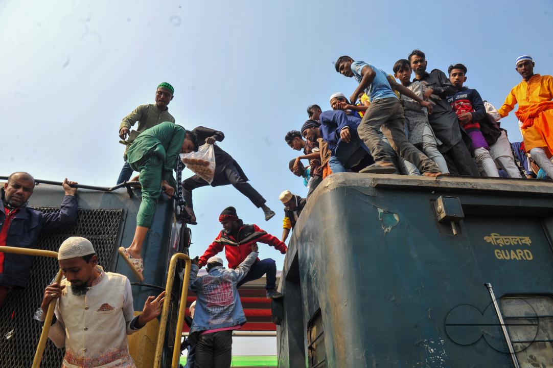 Thousands of Muslim devotees are returning home on an overcrowded train after attending the final prayer of Bishwa Ijtema 2nd phase, which is considered the world's second-largest Muslim gathering after Hajj in Mecca