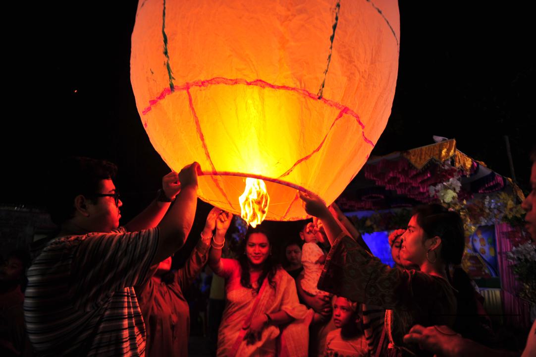 Buddhists religious followers are lighting fire sparks to celebrate Prabarana Purnima 2023 at Buddhist temples in Sylhet