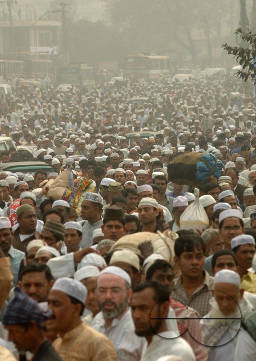 Pilgrims flow into the bank of Turag