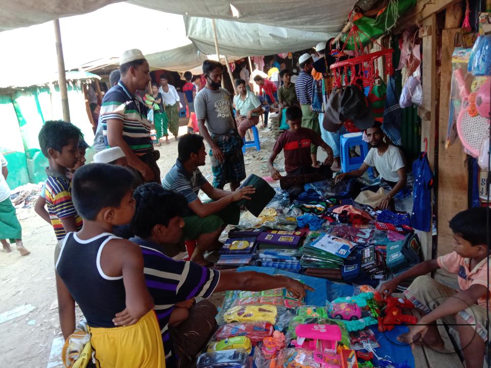 Toys and clothes stalls outside the Balukhali refugee camp