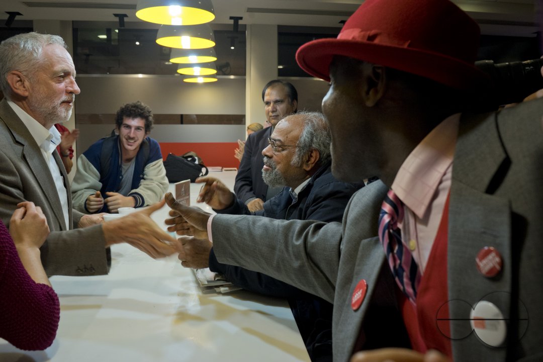 London,UK.20th September 2016. Momentum supporters and phone-bank volunteers listen to Jeremy Corbyn at Unite Union HQ in London.