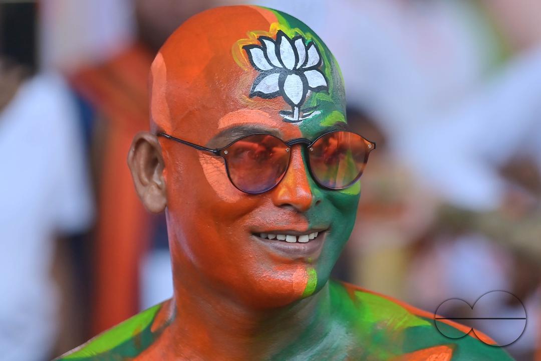 Supporters of the BJP at a rally of Prime Minister Narendra Modi ahead of the Lok Sabha Election in Agartala
