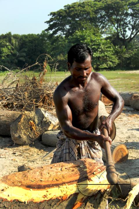 Men in Bangladesh cutting logs