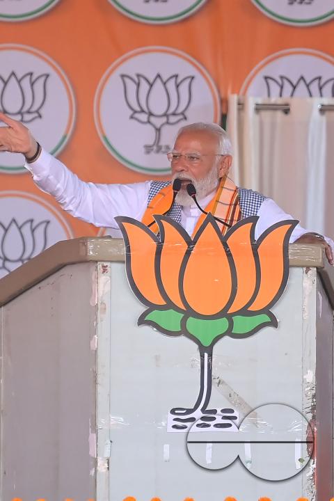 Prime Minister Narendra Modi addresses a public rally ahead of the Lok Sabha Elections in Agartala